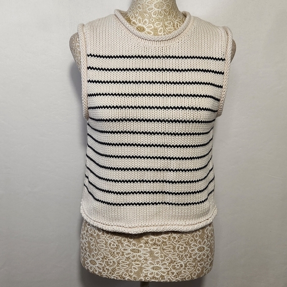Zara Top Women Black Striped Knit Sleeveless Rolled Hem Cropped Size M Casual - Picture 2 of 14